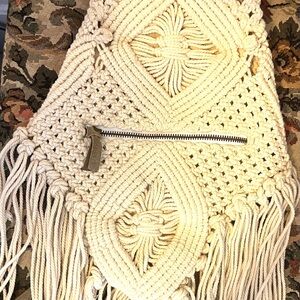 Bohemian Cream Macrame Fringe Backpack bag